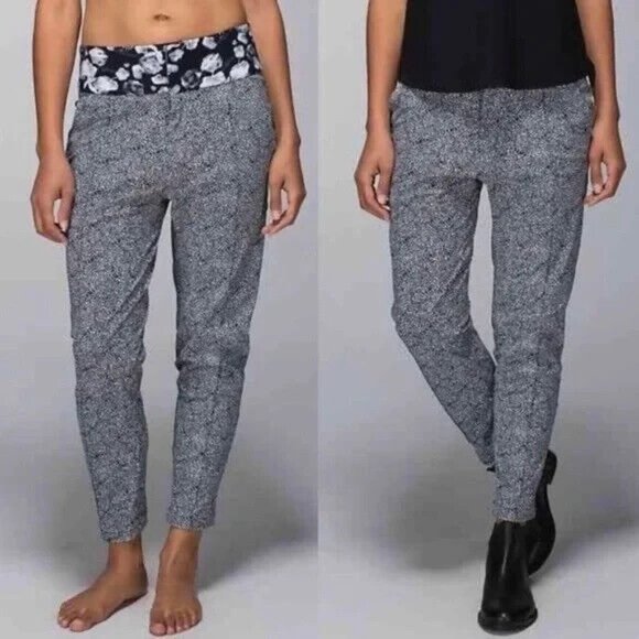 Lululemon‎ Womens 6 Departure Pant Plush Petal Black Floral Cropped Casual Pants - Picture 1 of 7